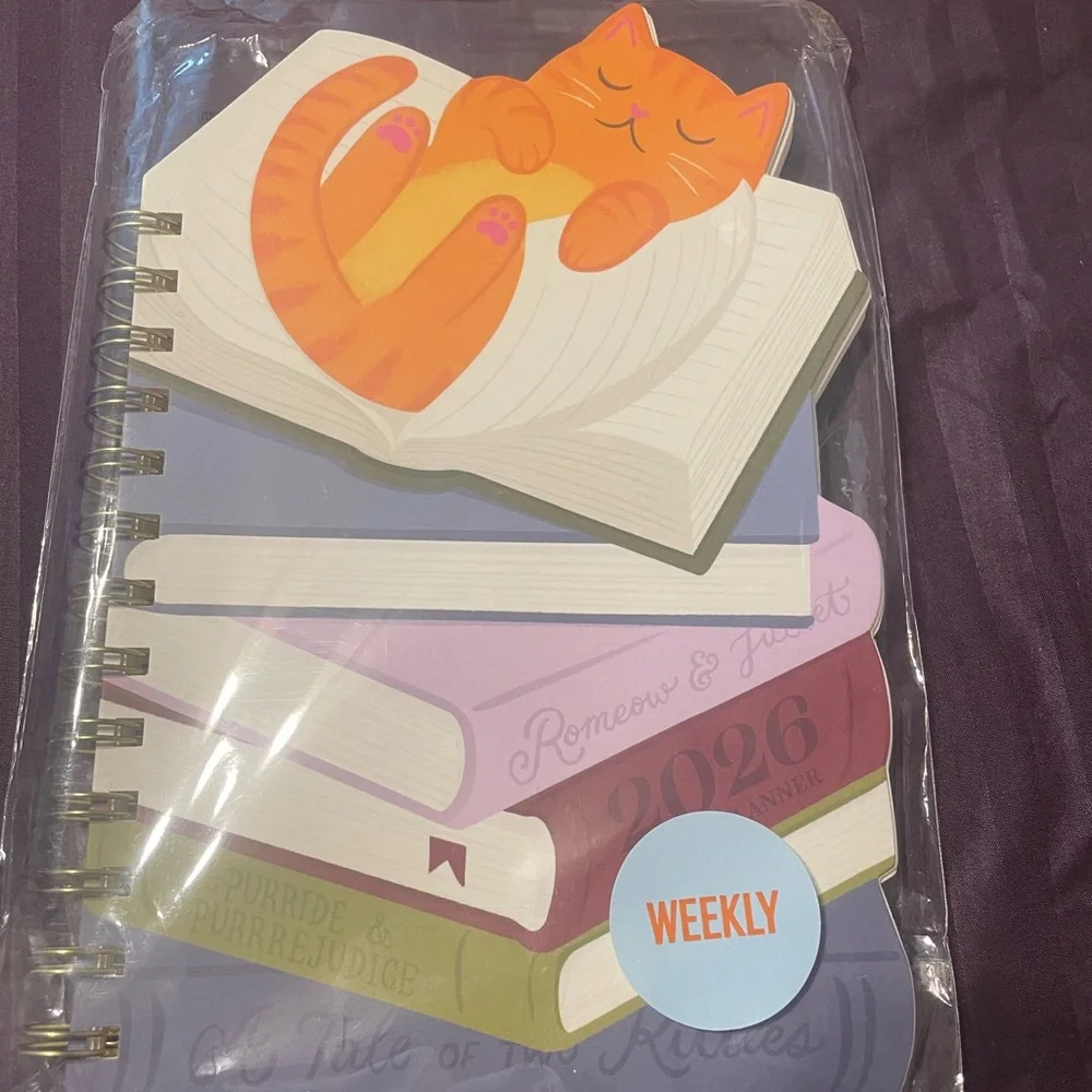 2026 Paper Source Sleepy Book Cat Die Cut 12M Planner - B&N Exclusive